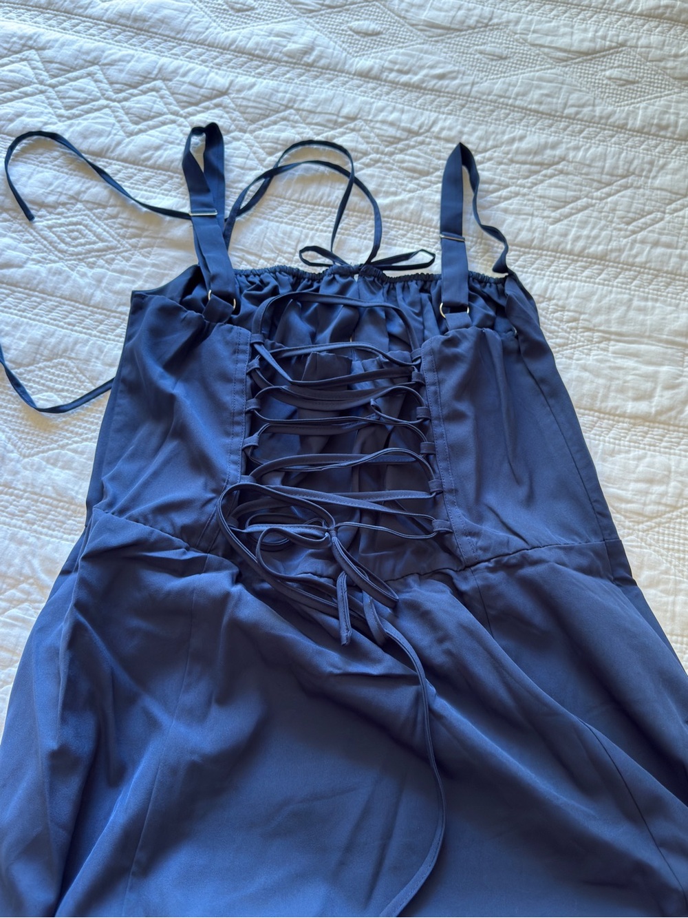 NWT Blue Corset Midi Dress Milkmaid style L - Picture 5 of 8